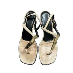 Vintage Gucci Gold Accent Suede Block Heel Sandals Size 7